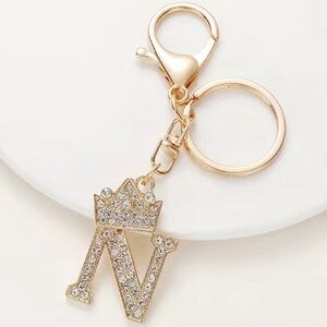 Fashion Key Chain English Alphabet letter N Metal & Rhinestone gold